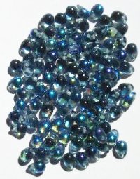 100 4x6mm Transparent Montana Blue AB Drop Beads